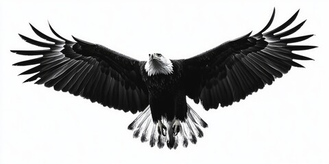 Obraz premium A majestic eagle soaring through the air, captured in monochrome