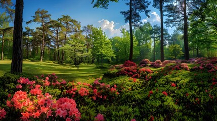 Fototapeta premium The azalea garden is a blooming forest garden