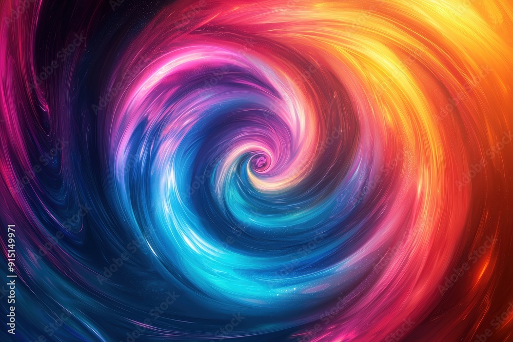 Poster A dynamic blend of swirling colors forms a mesmerizing vortex, evoking a sense of cosmic movement and depth in a vibrant, abstract universe