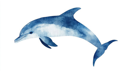 Obraz premium Watercolor Illustration of a Blue Dolphin on a White Background, Perfect for Marine Life and Ocean-Themed Designs