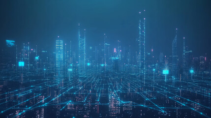 Obraz premium This description provides a comprehensive overview of the concept of a smart city with 5G communication networks and IoT, emphasizing the interconnectedness and advanced technological infrastructure.
