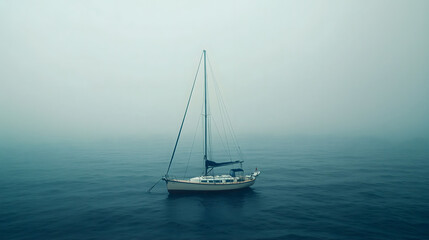 Fototapeta premium Lone Sailboat in the Mist
