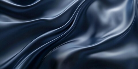 Obraz premium Dark blue satin fabric with deep, flowing waves creating a luxurious, smooth texture on a horizontal photo. The rich, dark tones suggest elegance and sophistication, ideal for fashion, luxury, or inte