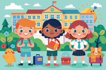 Back To School Illustration and Kids Cartoon Playing School