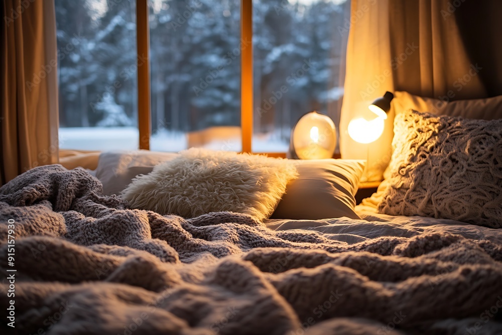 Wall mural bed in a bedroom