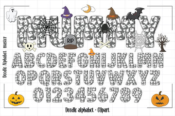 Halloween font,Doodle letters,Halloween Doodle alphabet,Halloween Letters,Halloween Font Vector, Pumkins halloween, Doodle alphabet