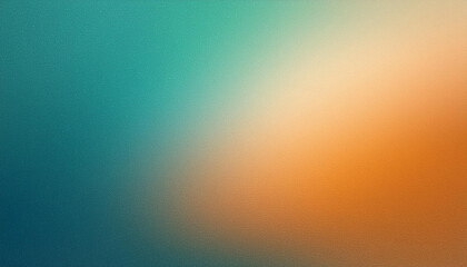Naklejka premium Serene Gradient Horizon. Tranquil Blend of Cool Teal Fading into Warm Sunset Orange, Textured Abstract Backdrop Banner with Copy Space