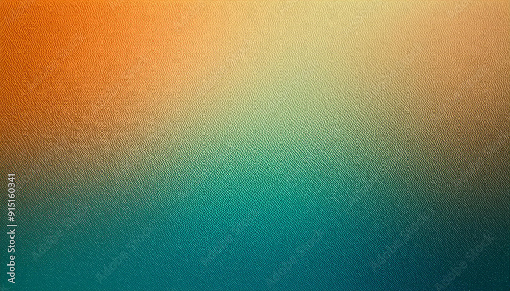 Aufkleber Serene Gradient Horizon. Tranquil Blend of Cool Teal Fading into Warm Sunset Orange, Textured Abstract Backdrop Banner with Copy Space