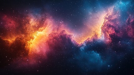 Naklejka premium Vibrant galaxy nebula with swirling colors and stars, creating a stunning cosmic night wallpaper