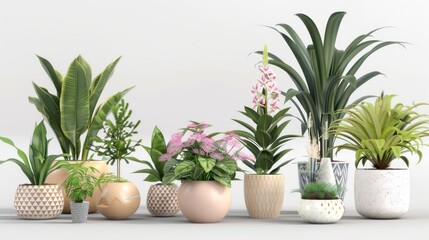 Fototapeta premium Gardening house plant and flower in pot for indoor, white background, png, AI generated for Ads