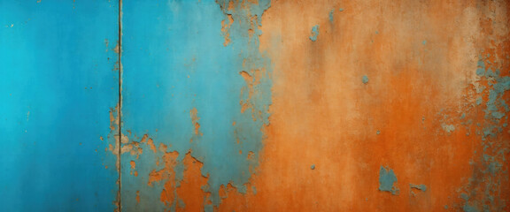Blending cool blue and warm Orange hues with a distressed vintage rustic design textured background