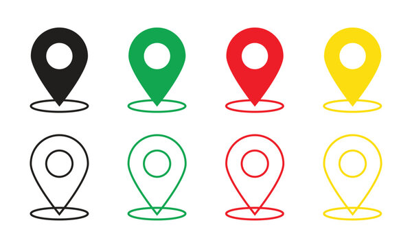 Map pin icons set. Location, place marker, marker pointer, GPS collection. isolated on transparent background. EPS 10