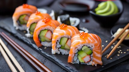 Sushi plate with assorted sushi and rolls