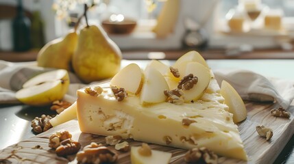 Cheese garnished with pear slices and sprinkled