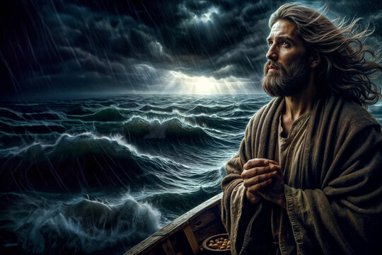 The Prophet Jonah, in a boat going to Jaffa and Tarshish, during a storm