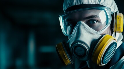 Safety First - Worker in Respiratory Mask in Dark Industrial Setting