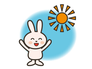 快晴にバンザイして大喜びするうさぎさんのイラスト