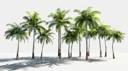 Obraz premium Large tropical palm trees, white background, png, Ai generated for ads