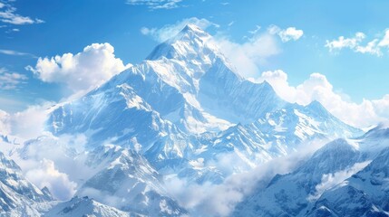 Obraz premium A majestic mountain peak covered in snow under a bright blue sky.