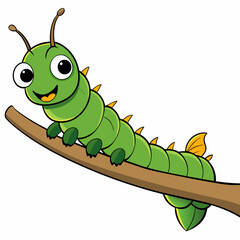 A detailed caterpillar on a branch art vector illustration