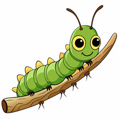 A detailed caterpillar on a branch art vector illustration