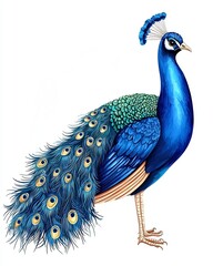 Obraz premium A vibrant peacock with striking blue feathers and an ornate tail, perfect for showcasing beauty and elegance in nature.