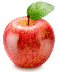 Red Apple isolated on white background, Fresh Red Apple with leaf on white background, With clipping path.