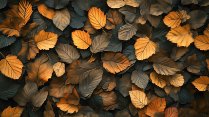 Fototapeta premium Top view of a background of autumn leaves, photography