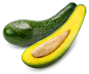 Long Neck Avocados isolated on white background, Fresh Long Neck Avocados with leaf on white background, With clipping path.