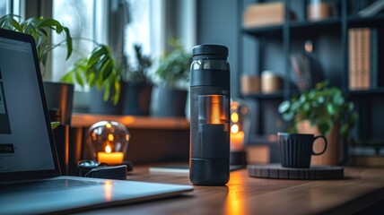 A close-up of a smart water bottle that tracks hydration levels