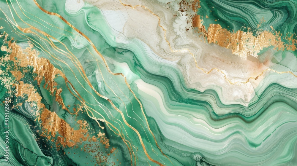 Aufkleber the image shows an abstract background of swirling green and white marble with gold accents. the mar