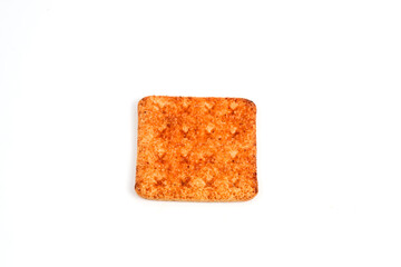 A stack of crackers with beef floss flavor. Isolated on white background. Perfect for design element, product packaging, promotion, or any commercial purposes.