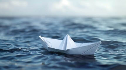 A Simple Paper Boat Floating on the Sea