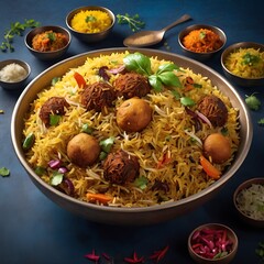 Veg biryani or veg pulav served in a bowl on background