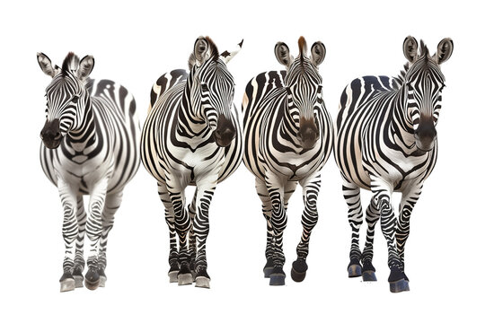 Group of  Zebra isolated on white background Wildlife Zebra Herd Concept