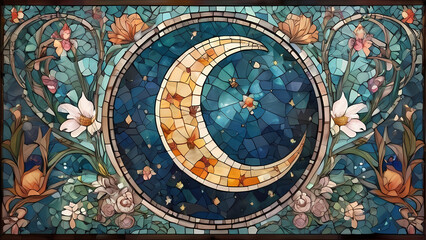 Obraz premium Mosaic art design with the theme of the beauty of the crescent moon
