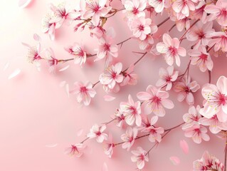 Obraz premium Beautiful pink cherry blossoms on a soft gradient background, symbolizing spring and renewal, perfect for nature-themed designs.
