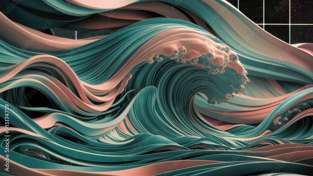 Poster dynamic wave patterns series abstract composition of swirling and twisting waves representing concep