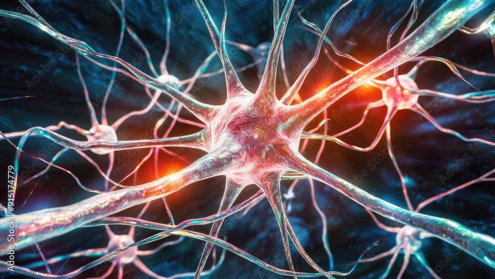 Poster concept of neural networks featuring interconnected cells with links