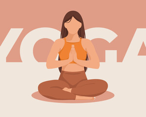 Yoga Poster with Faceless Woman in Lotus Pose. Vector illustration.