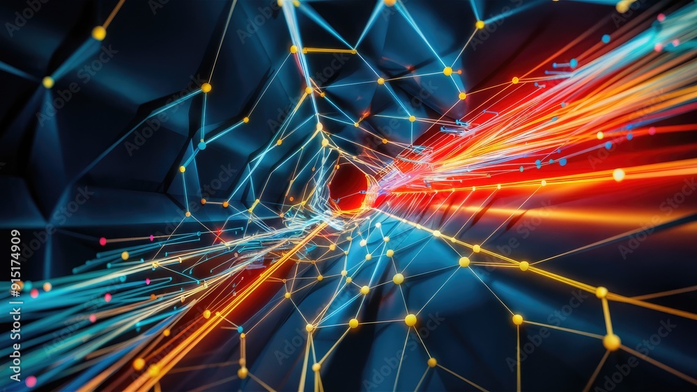 Poster abstract background featuring interconnected lines and dots creating a polygonal pattern symbolizing