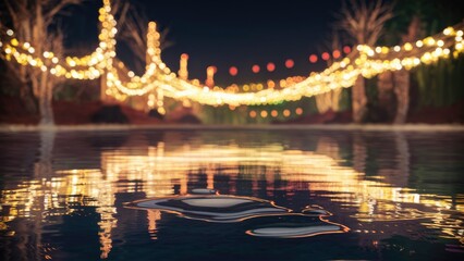 Obraz premium Festive Light Background with Oil Drops on Water Surface for Holiday Postcards