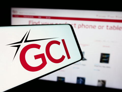 Stuttgart, Germany - 07-31-2024: Smartphone with logo of American telecommunications company GCI Communication Corp. in front of website. Focus on center of phone display.