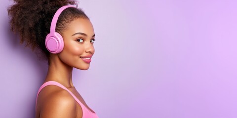 Obraz premium Young african american sports fitness woman in sportswear working out isolated on purple background studio portrait. Sport exercises healthy lifestyle concept.