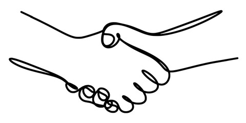 Continuous single line drawing of businessmen shaking hands. Handshake, agreement, introduction banner hand drawn with single line. Business handshake line art vector illustration.