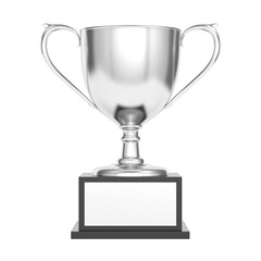 Silver trophy cup. Isolated. 3d illustration.