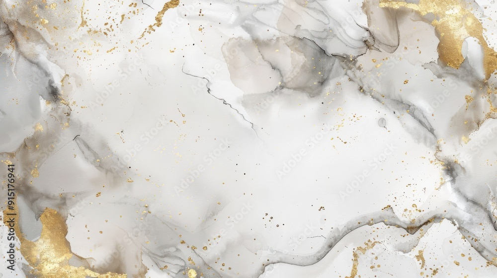 Poster a close-up shot of a white, gold, and gray ink swirl pattern. the abstract design features flowing l