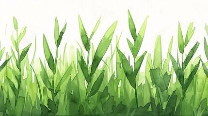 A lush watercolor painting depicting a vibrant scene of green grass blades with varying shades and textures, creating a lively and serene representation of nature's simplicity.