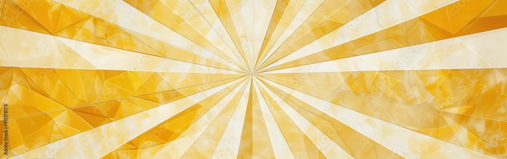 Poster A digitally created image depicting a radial pattern of yellow and white geometric shapes. The shapes are arranged in a sunburst design, converging at a central point. The image has a smooth, textured