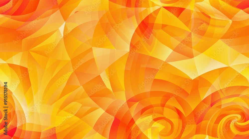 Poster This image features a swirling pattern of overlapping abstract shapes in shades of orange and yellow. The colors are vibrant and create a sense of movement and energy.